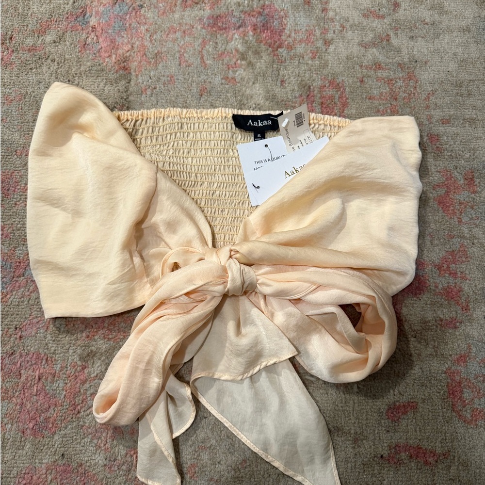 Aakaa Beige Bow Tie Blouse